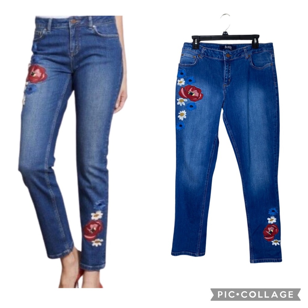 Boden Cavendish Floral Embroidery Medium Wash Straigt Leg Girlfriend Jeans 12